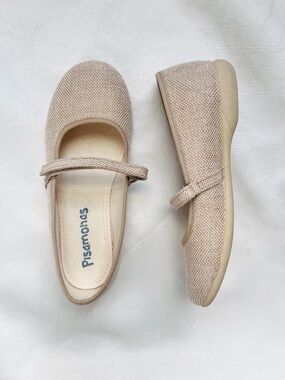 Pisamonas Girls Beige Mary Jane Flats beige natural burlap texture EU size 32